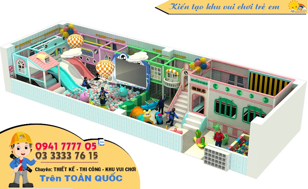 Thiết kế khu vui chơi trẻ em trong nhà kích thước 5mx16mx3m.