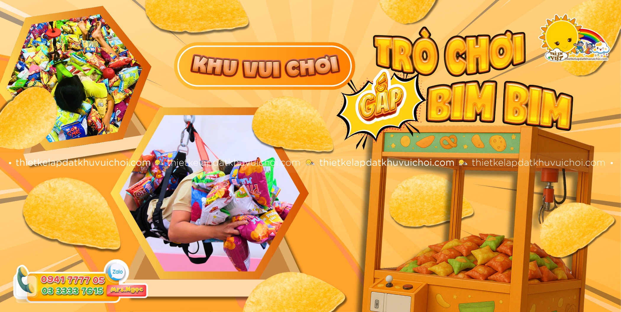 Banner Khu vui chơi có trò chơi gắp bim bim