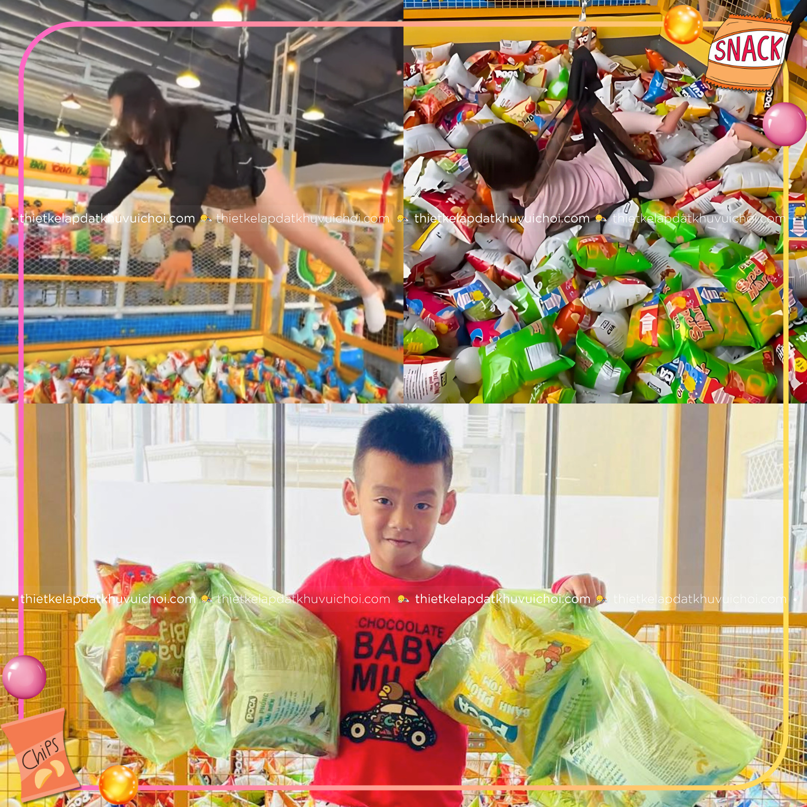 Trò chơi gắp bim bim tại khu vui chơi Happy Land