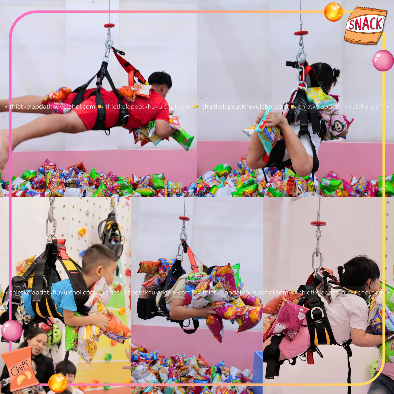 Trò chơi gắp bim bim tại khu vui chơi Penguin Kidsplay & Cafe