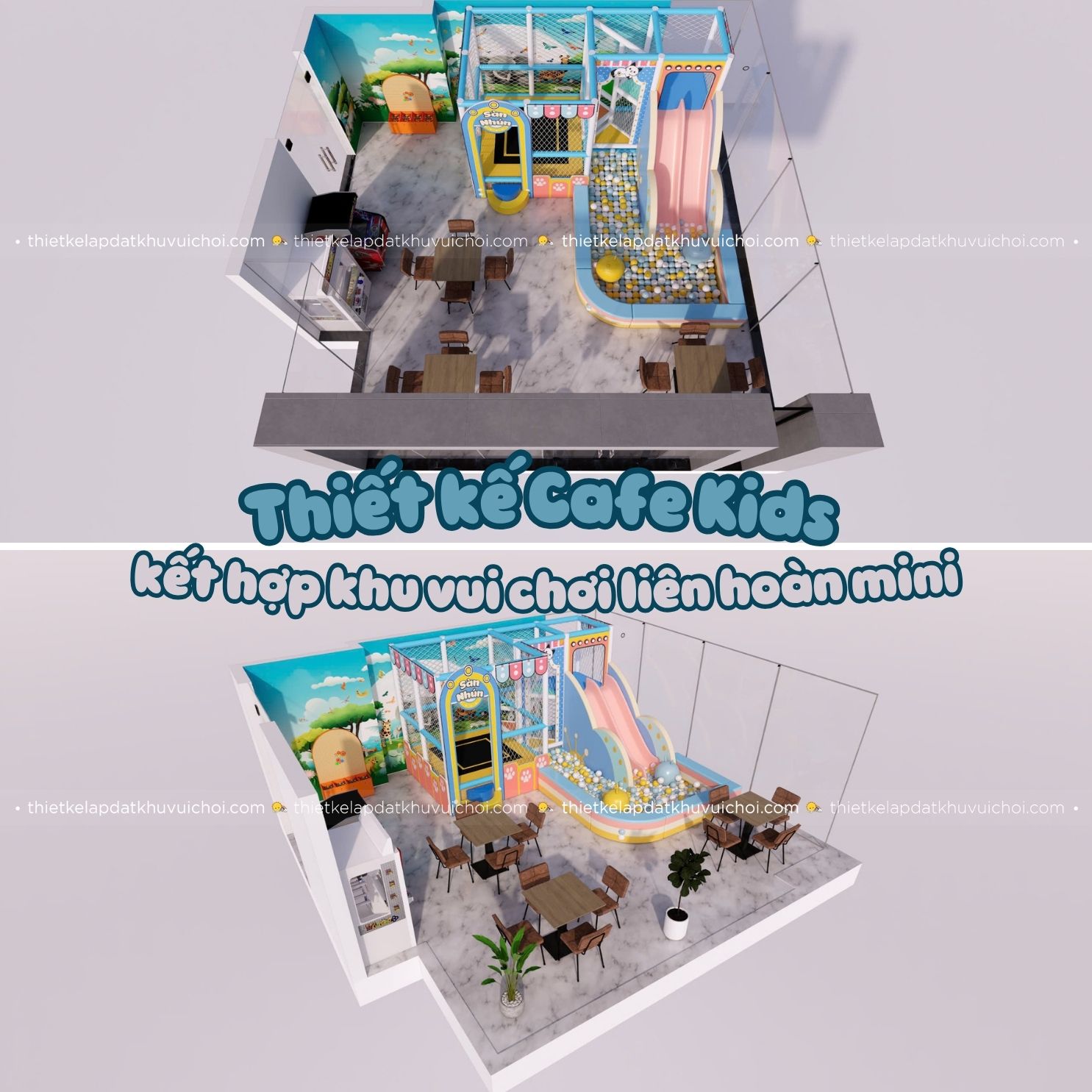Thiết kế Cafe Kids kết hợp khu vui chơi liên hoàn mini