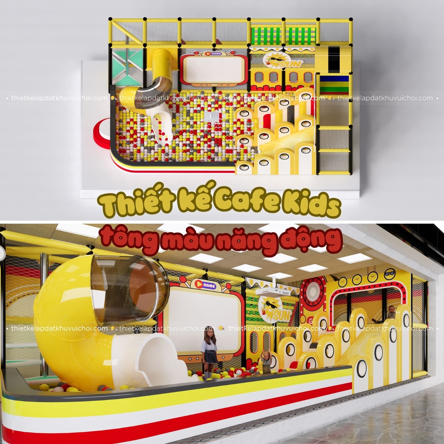 Thiết kế Cafe Kids tông màu năng động