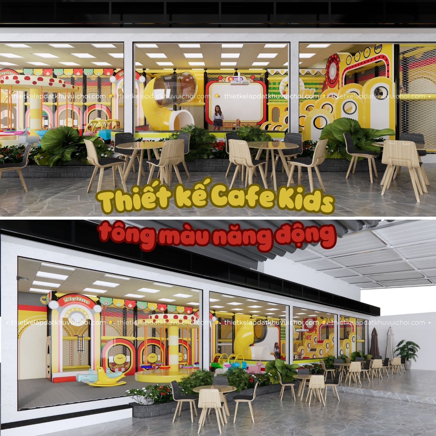 Thiết kế Cafe Kids tông màu năng động