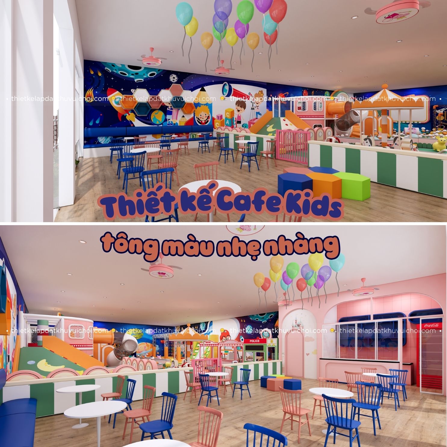 Thiết kế Cafe Kids tông màu nhẹ nhàng