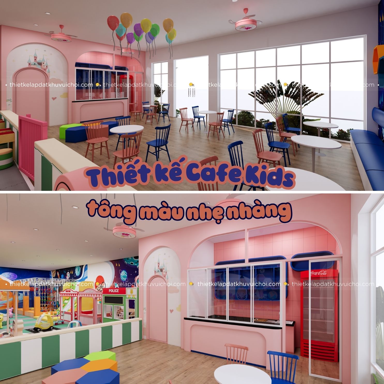 Thiết kế Cafe Kids tông màu nhẹ nhàng
