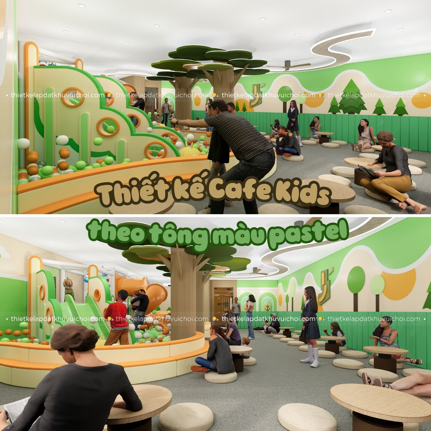 Thiết kế Cafe Kids theo tông màu pastel