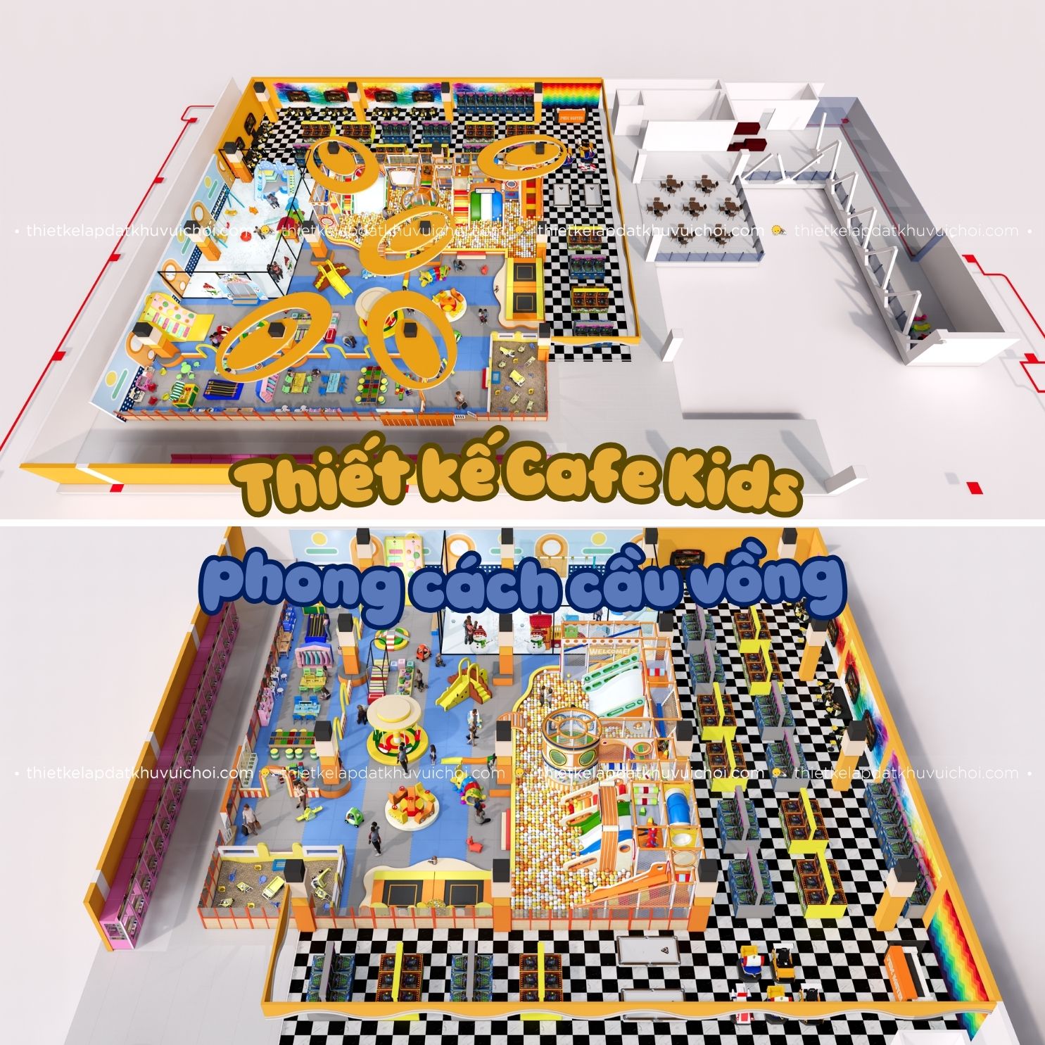 Thiết kế Cafe Kids phong cách cầu vồng