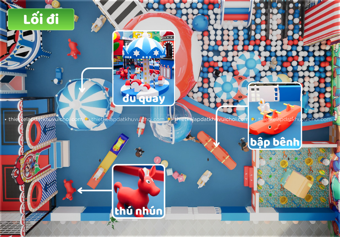 Khu vực lối đi trong bản vẽ khu vui chơi trẻ em Mario