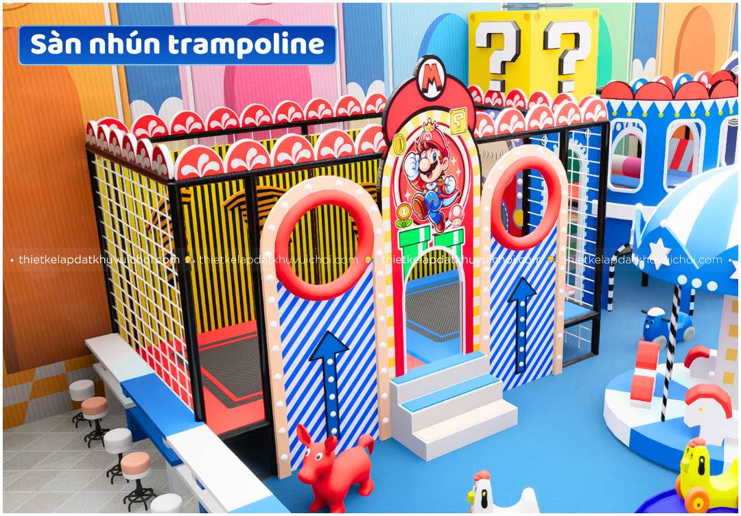 Sàn nhún trampoline cho khu vui chơi chủ đề Mario