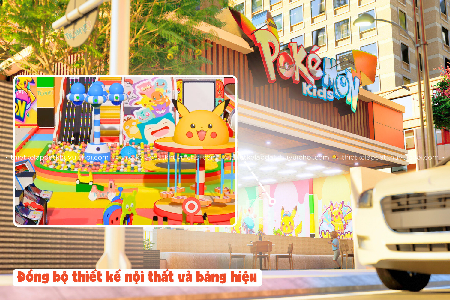 Thiết kế nội thất và thiết kế bảng hiệu khu vui chơi được đồng bộ hóa tăng tính thẩm mỹ