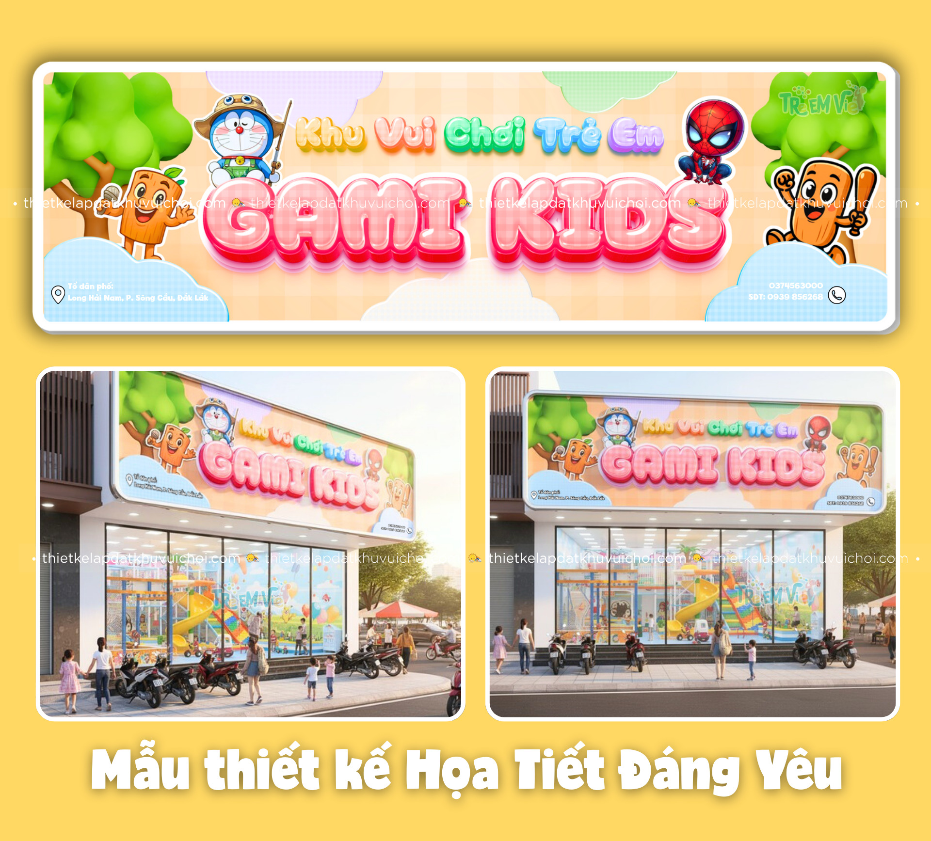 Mẫu thiết kế bảng hiệu khu vui chơi họa tiết đáng yêu