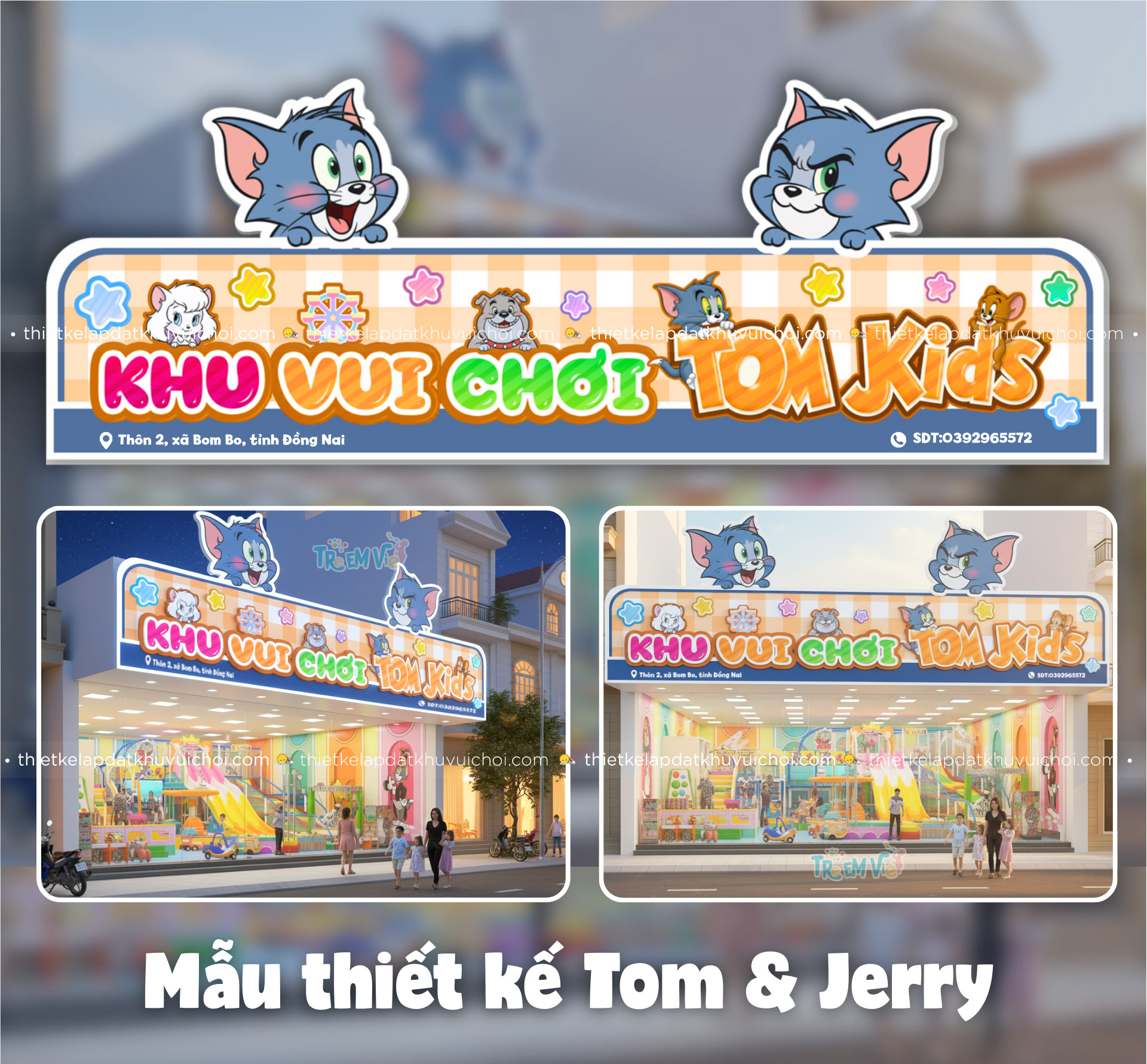 Mẫu thiết kế bảng hiệu khu vui chơi nhân vật Tom&Jerry