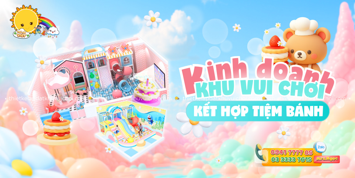 Bí quyết kinh doanh và thiết kế khu vui chơi trẻ em kết hợp tiệm bánh