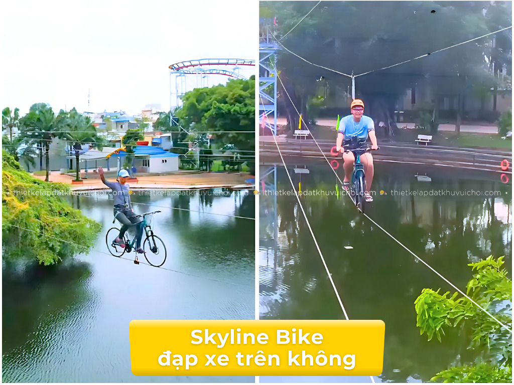 Trải nghiệm trò chơi cảm giác mạnh trên không Skyline Bike tại Đầm Sen