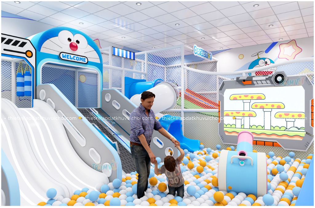 Mẫu súng bắn bóng và màn hình tương tác bóng cho khu vui chơi trẻ em Doraemon