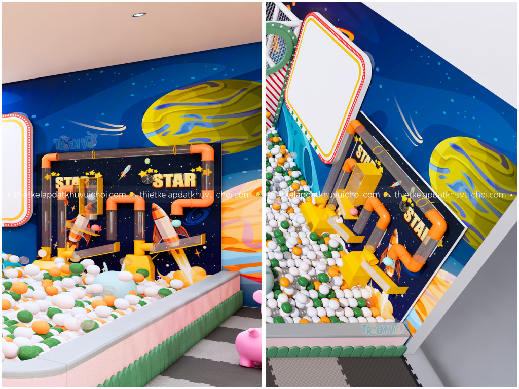 Mẫu thiết kế khác của tường hút bóng cho khu vui chơi chủ đề vũ trụ