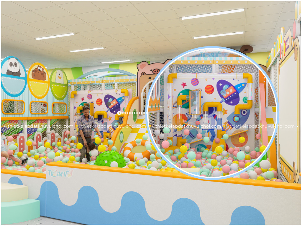 Mẫu thiết kế tường hút bóng với chủ đề tàu vũ trụ