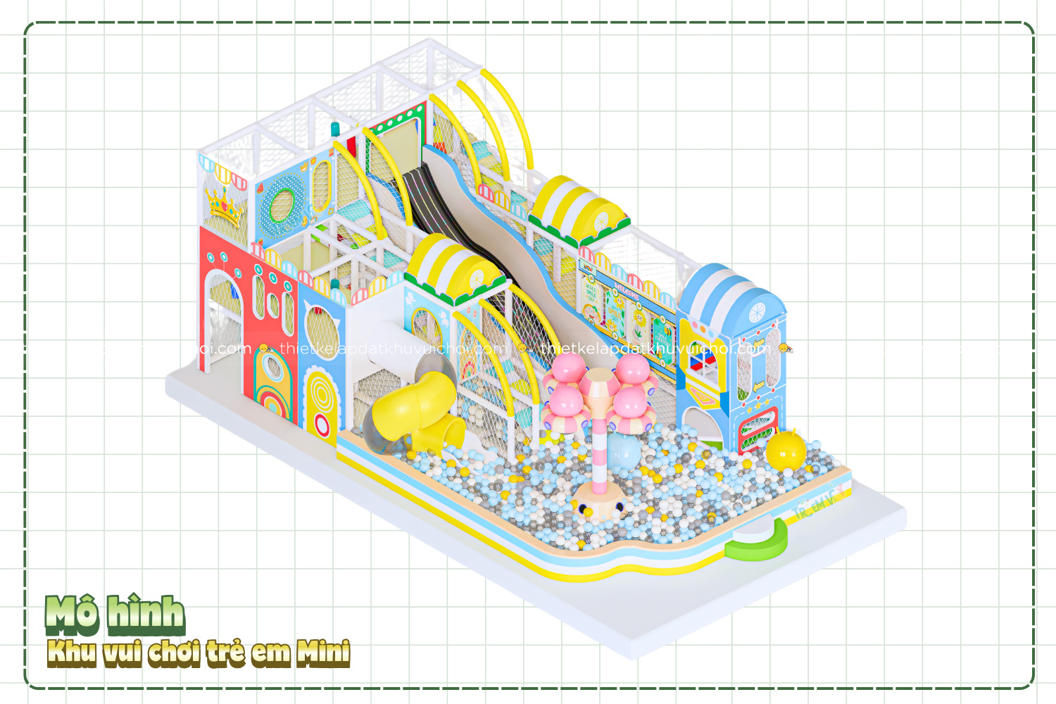 Mô hình khu vui chơi trẻ em mini với nhà liên hoàn 3 tầng