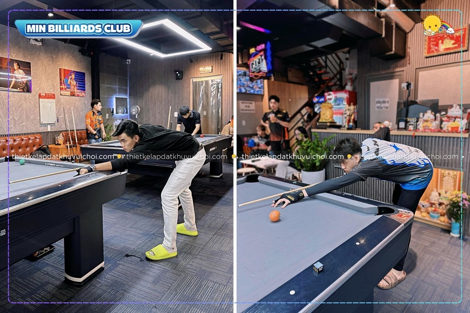 Không gian giải trí Min Billiards thu hút giới trẻ với thiết kế ánh sáng chuyên nghiệp và bàn thi đấu chuẩn.