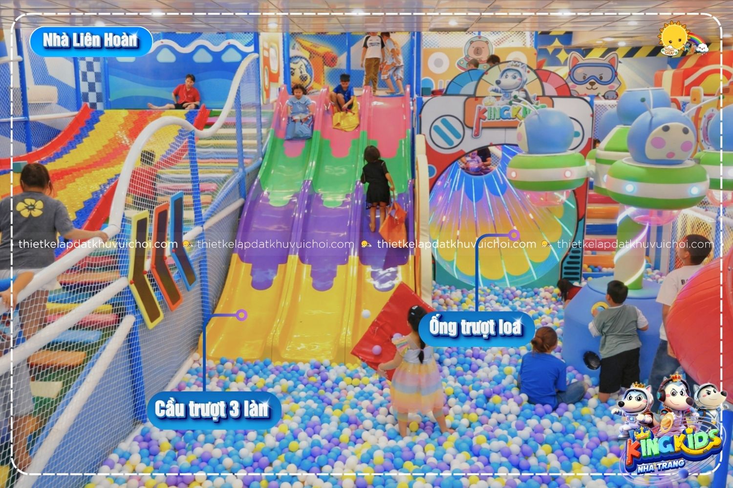 Tổ hợp nhà liên hoàn khổng lồ cùng 6 cầu trượt cho bé trải nghiệm vui chơi bất tận
