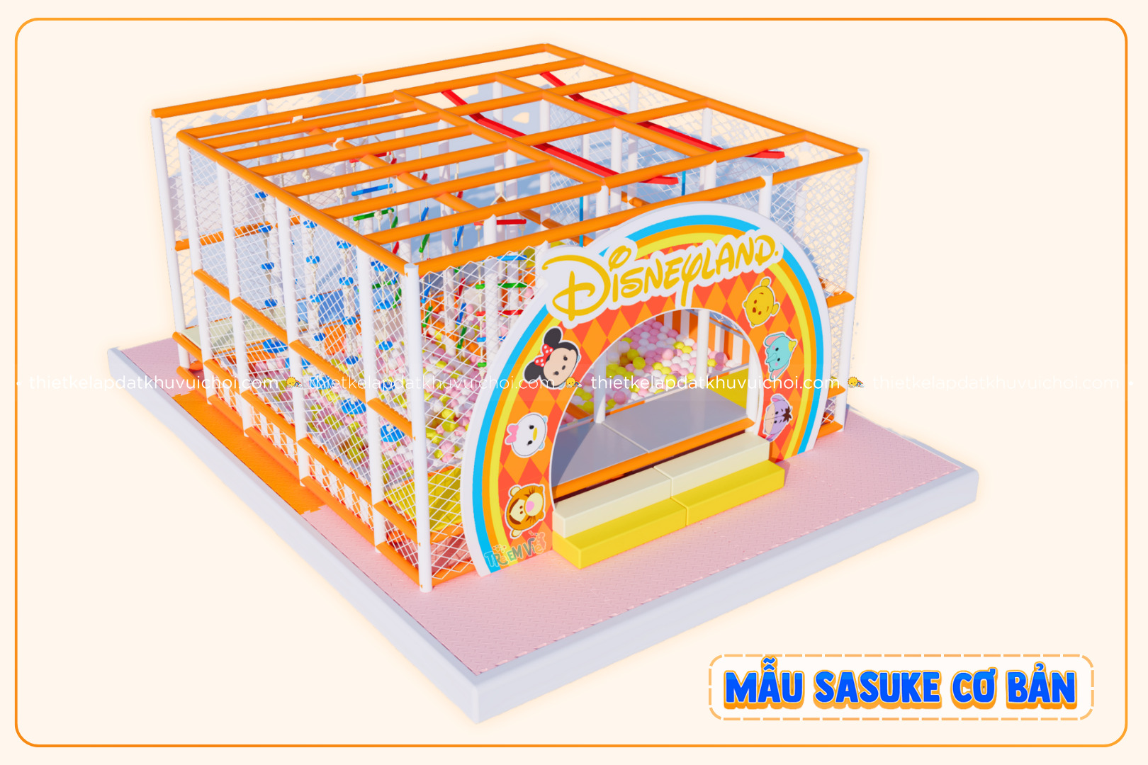 Mẫu trò chơi vận động Sasuke khu vui chơi với màu cam bắt mắt