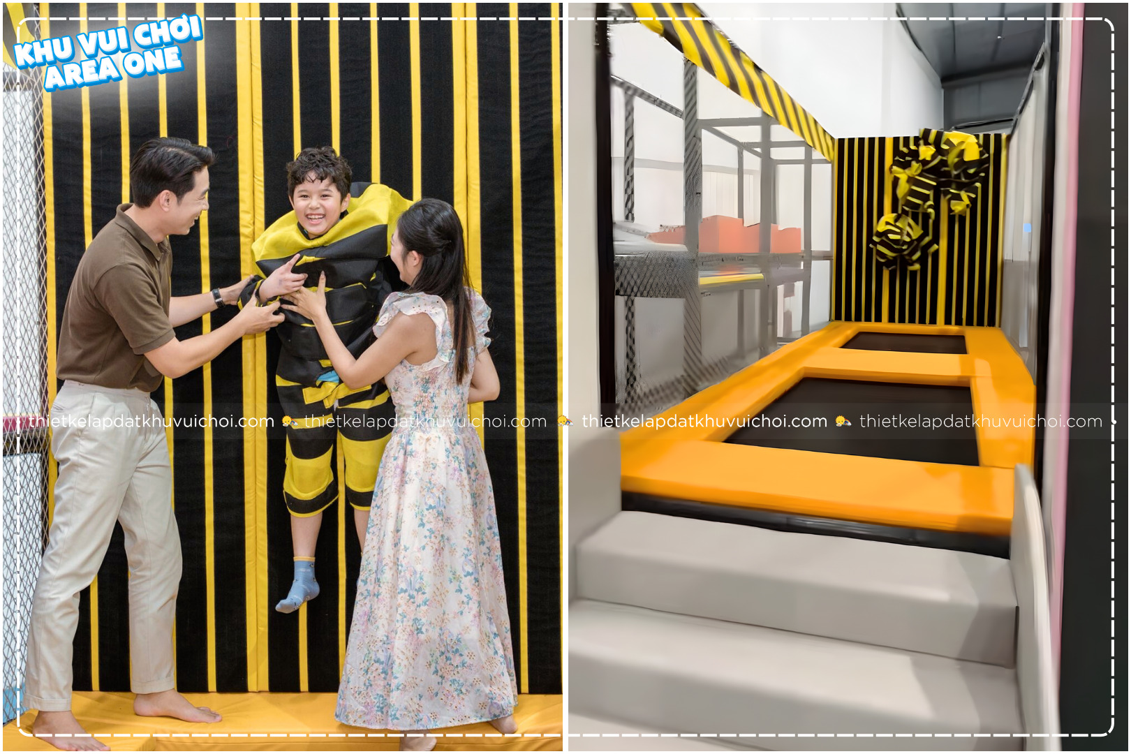 Sàn nhún trampoline và tường ong siêu 'dính'