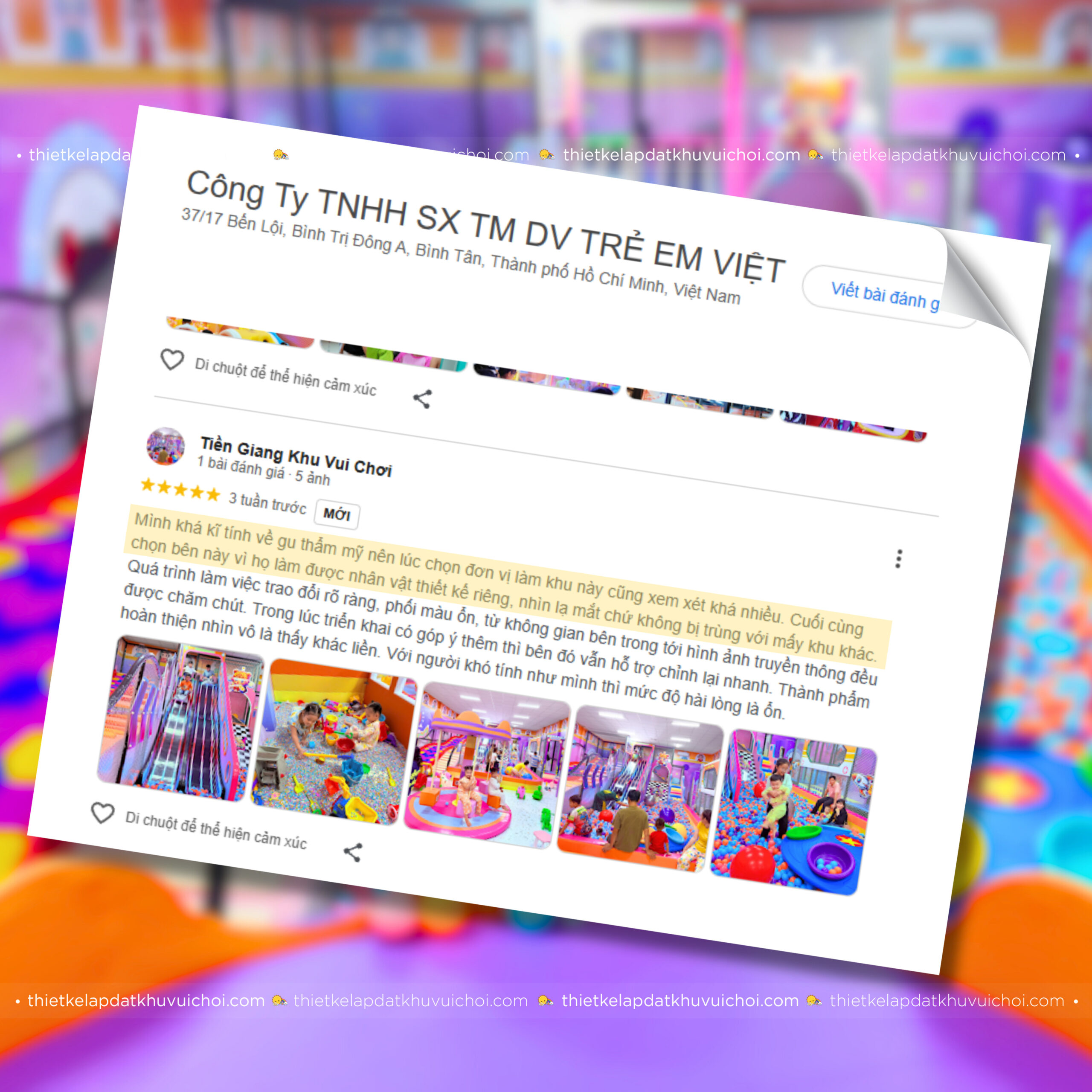 Cảm nhận khách hàng (feedback) của chủ khu vui chơi KIDS.CAT - Tiền Giang