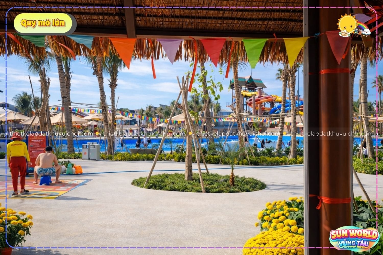 Khuôn viên công viên nước Sun World Vũng Tàu rộng lớn với nhiều trò chơi giải trí hấp dẫn.