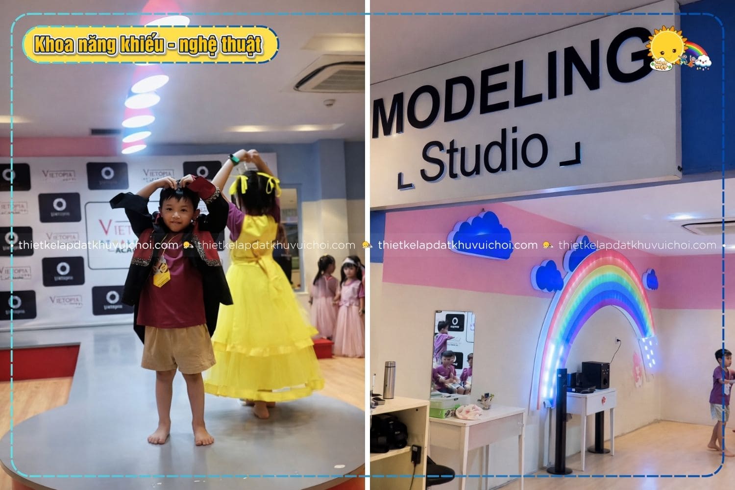 Các em bé tập làm người mẫu trên sàn catwalk