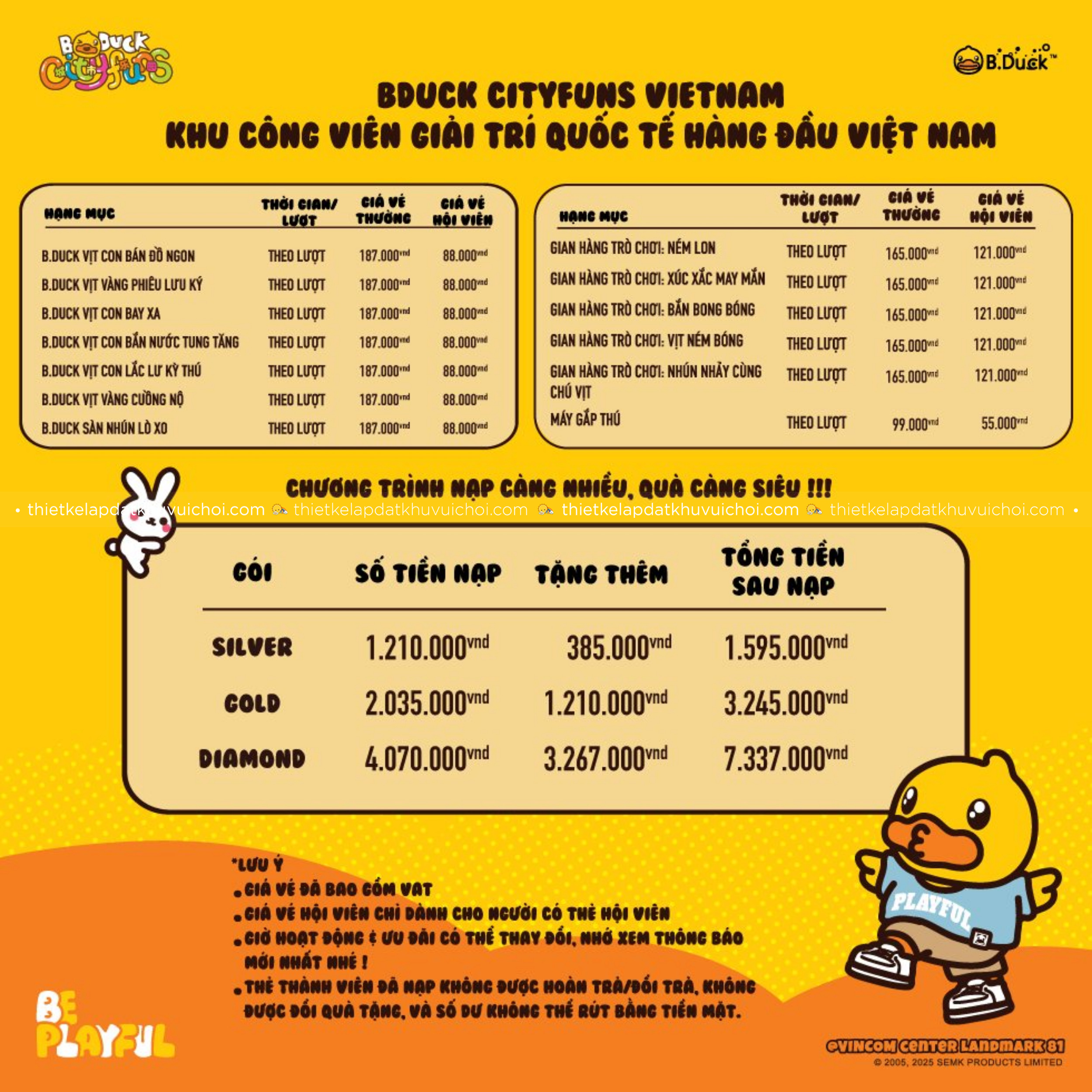 Bảng giá khu vui chơi pop-up B.Duck Cityfuns Vietnam