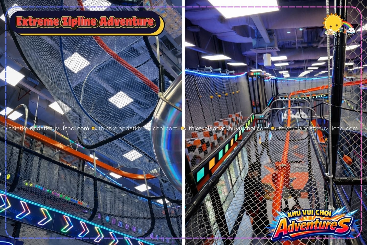 Hệ thống tường lưới an toàn khi chơi Extreme Zipline Adventure | Khu vui chơi AdventureS
