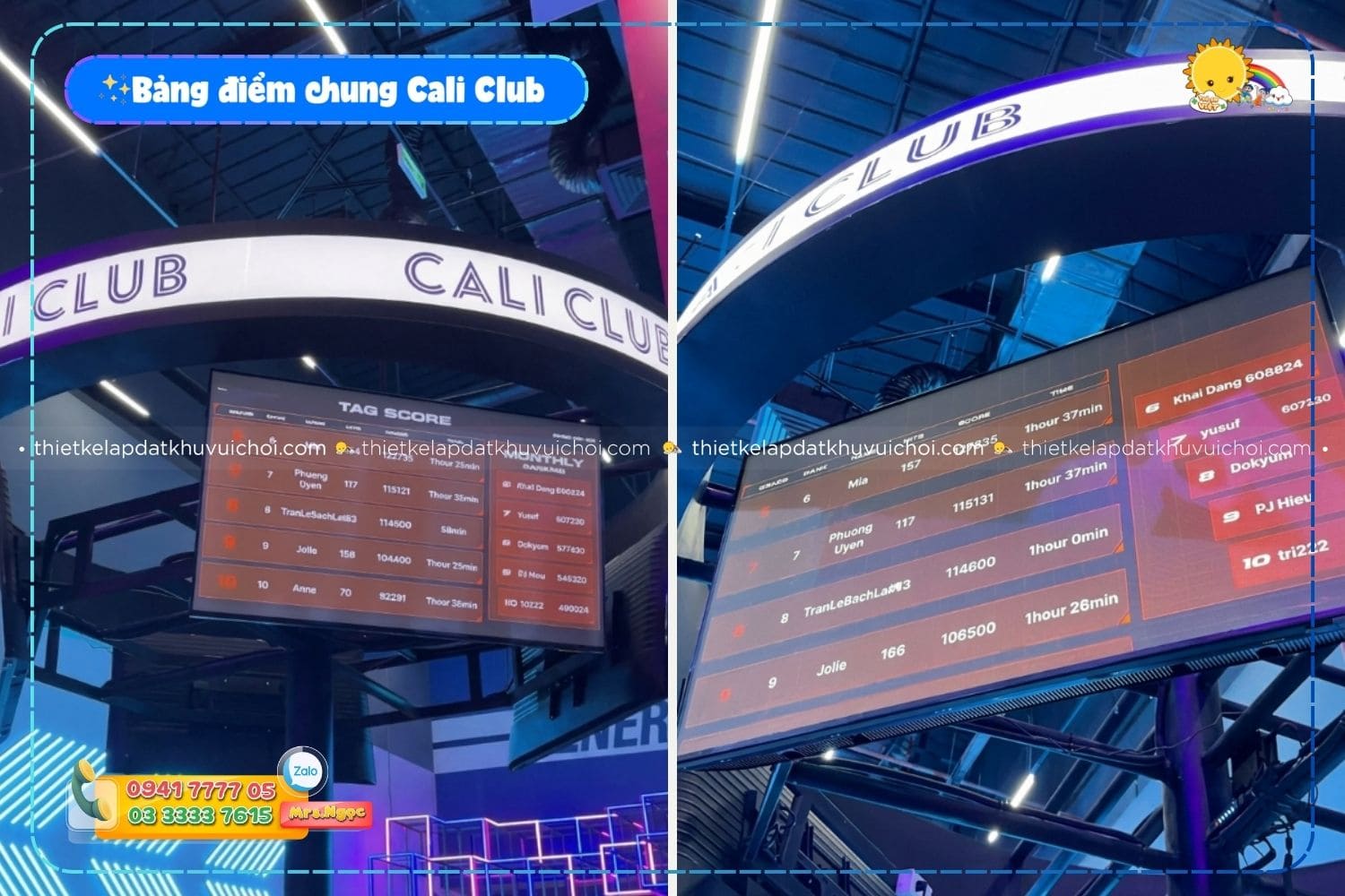 Bảng điểm tại khu vui chơi Cali Club