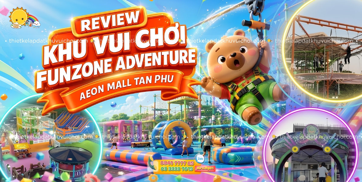 Review tất tần tật khu vui chơi Funzone Adventure Aeon Mall bãi K Tân Phú