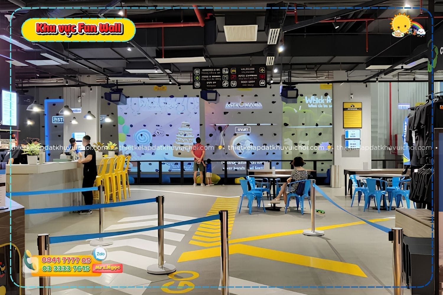 Khu vực Fun Wall với công nghệ tương tác cho phép các bé vừa leo vừa chơi game