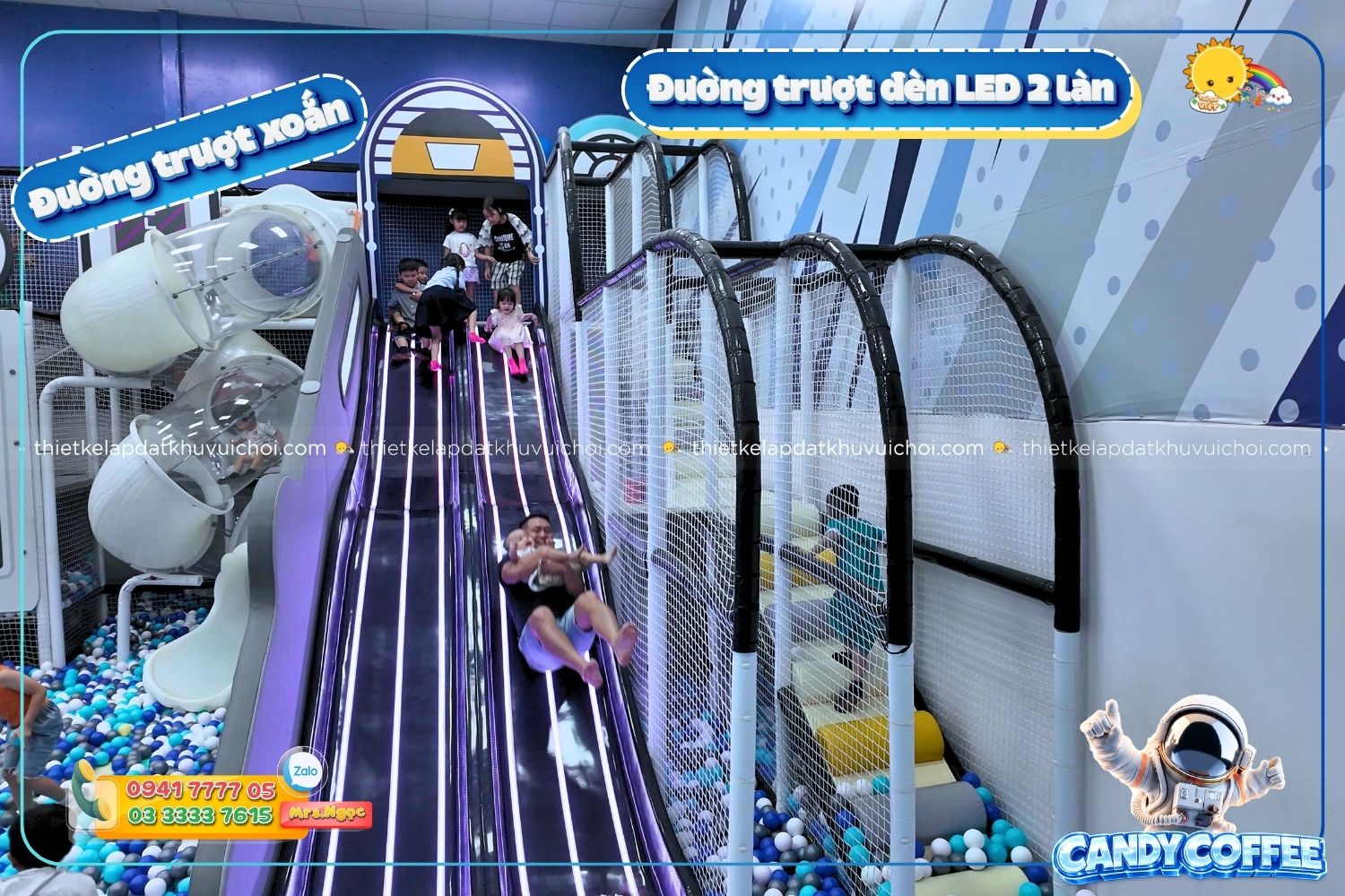 Đường trượt đèn LED 2 làn và đường trượt xoắn