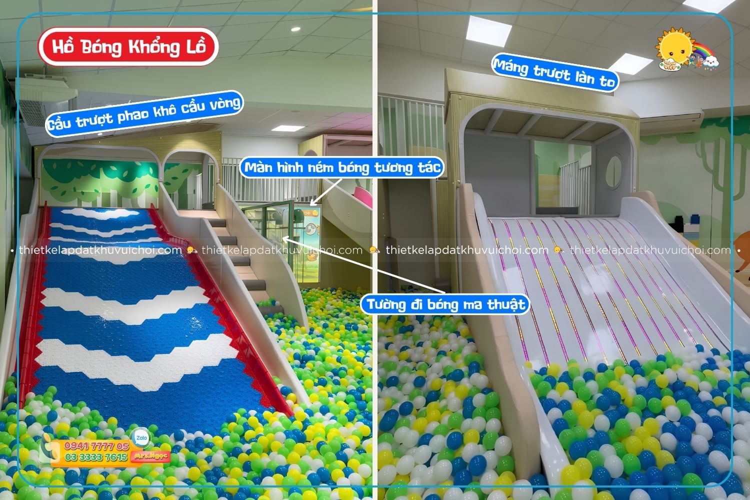 Bộ ba cầu trượt và các trò chơi trong hồ bóng